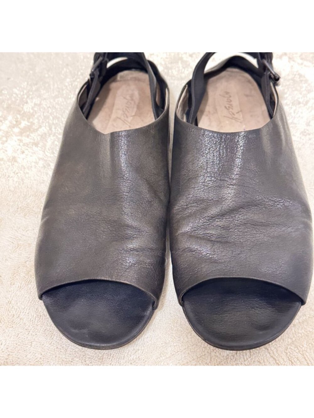 Marsèll Women Black Leather Slingback Flat Sandals Peep Toe Buckle Italy 10.5 - Picture 8 of 11